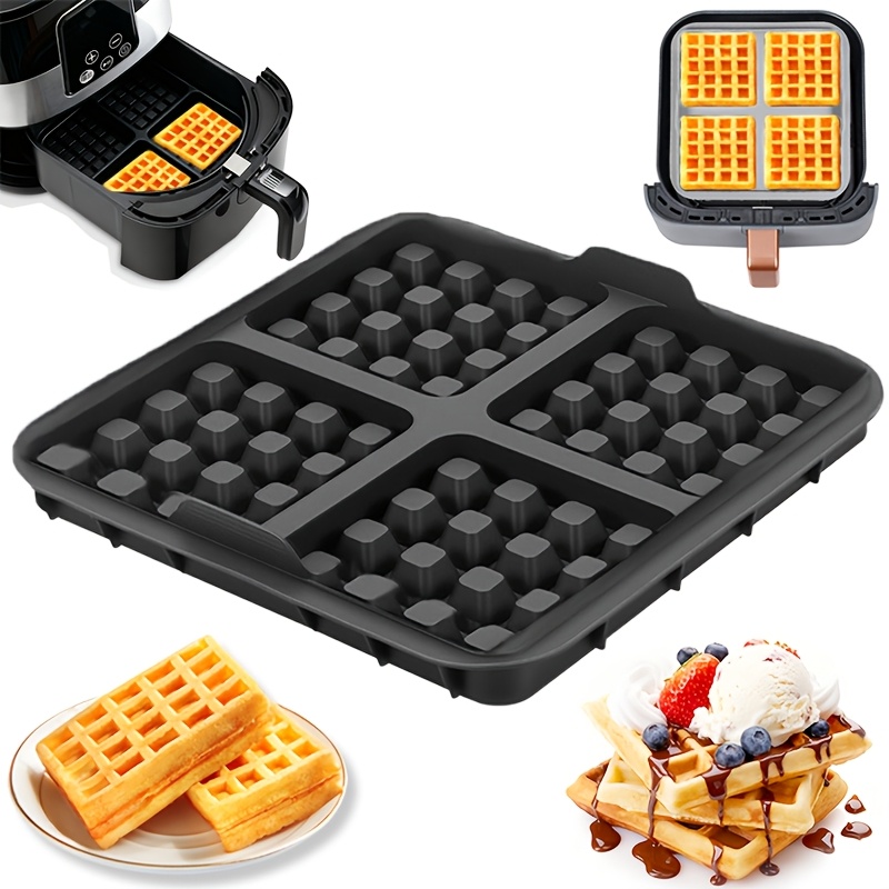 Crepe Pan Nonstick - แม่พิมพ์วาฟเฟิลทรงสี่เหลี่ยม, ถาดอบแบบไม่ติดกระทะสำหรับหม้อทอดไร้น้ำมัน, ใช้ซ้ำได้สำหรับวาฟเฟิลเบลเยียมและแพนเค้ก