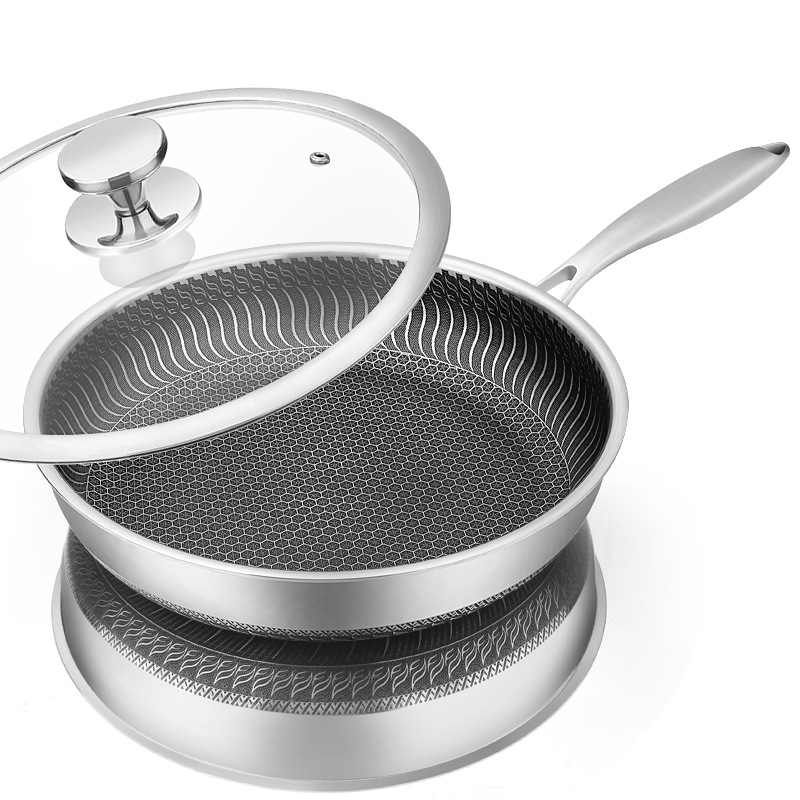 Crepe Pan Nonstick - LMETJMA กระทะสแตนเลส Nonstick กระทะรังผึ้งพร้อมฝาปิด Induction เซรามิคไฟฟ้าแก๊ส