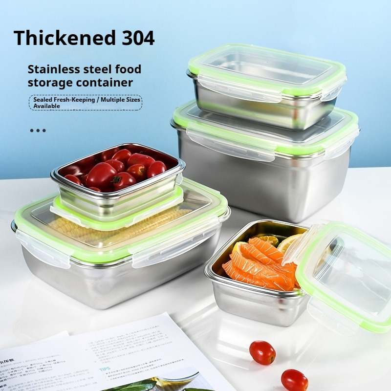 Home Cooking Food - ชุดกล่องอาหารกลางวันสแตนเลส 304 พร้อมฝาปิดซิลิโคนโปร่งใสภาชนะเก็บอาหารแบบวางซ้อนกันได้สำหรับห้องครัวโรงเรียนสำนักงาน