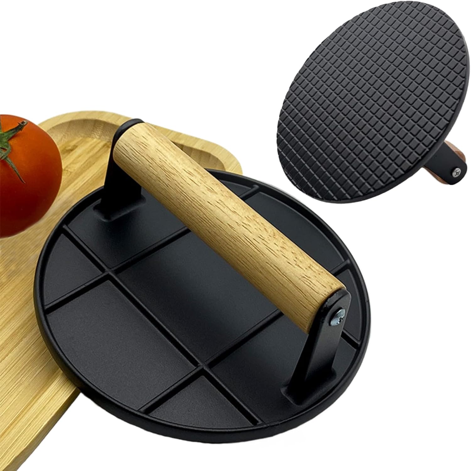 Crepe Pan Nonstick - เครื่องกดเบอร์เกอร์แบบมีด้ามไม้ สำหรับกระทะย่าง แซนด์วิช กระทะเคลือบกันติด (ทรงกลม 6.29