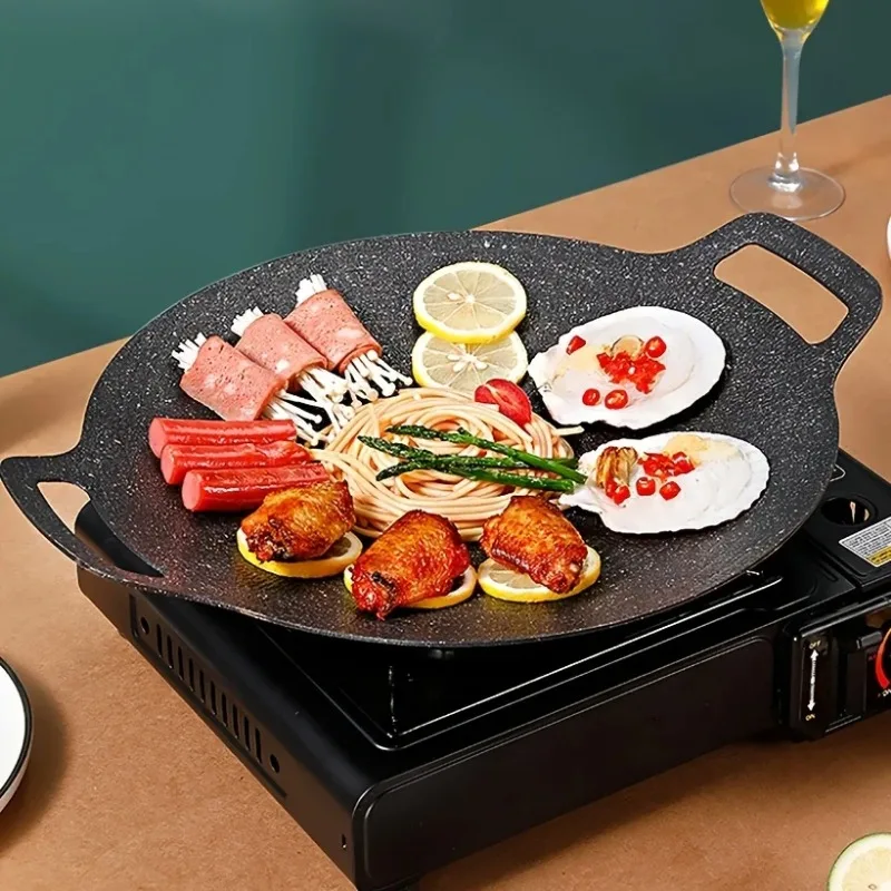 Crepe Pan Nonstick - กระทะแบนย่างแบบไม่ติดกระทะเหล็กหล่อที่จับกะทะย่างทำจากเครปกระทะกลมสำหรับปิ้งบาร์บีคิวเกาหลี