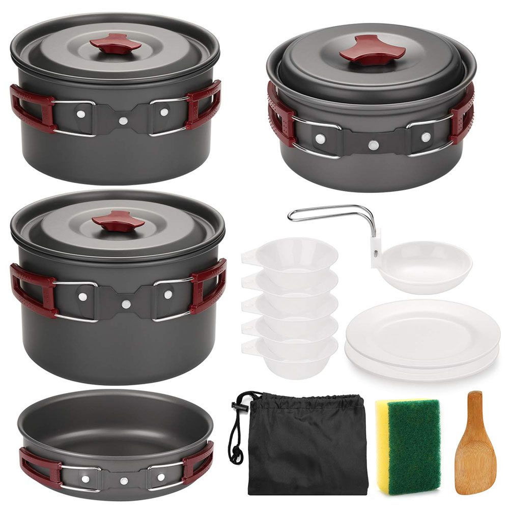 Crepe Pan Nonstick - ชุดเครื่องครัวตั้งแคมป์กลางแจ้ง Non Stick Camping Pan กระทะน้ําหนักเบาชุดทําอาหารกระทะและหม้อสําหรับเดินป่าเดินป่าปิคนิค