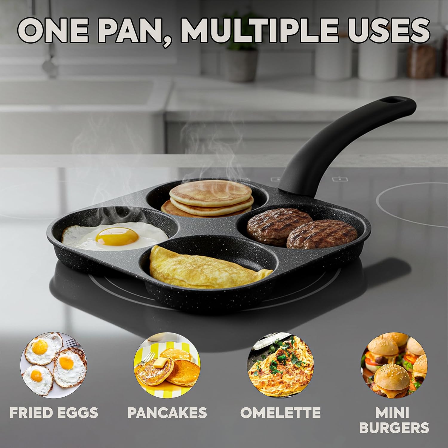 Crepe Pan Nonstick - กระทะทอดไข่ กระทะแพนเค้กแบบไม่ติด 4 ช่อง กระทะทำแพนเค้ก กระทะไข่